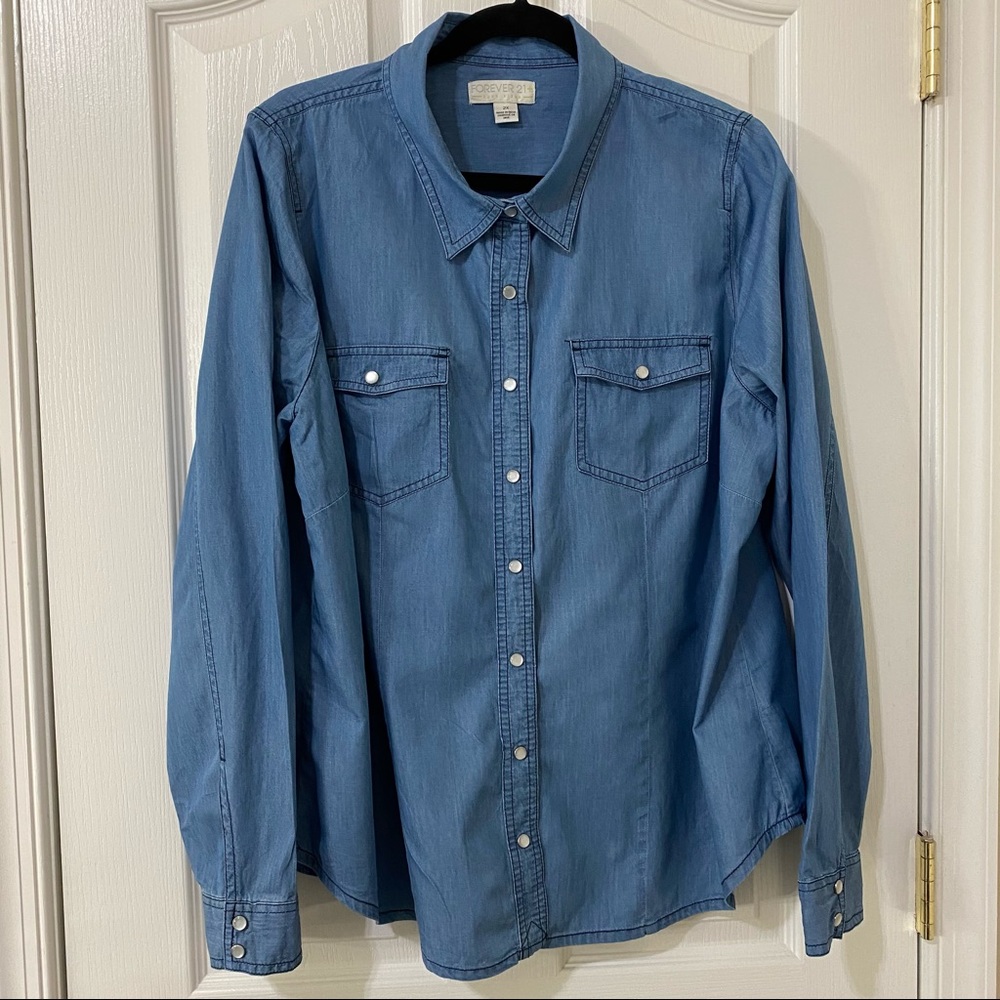 FOREVER 21 Stonewash Denim Shirt 2x